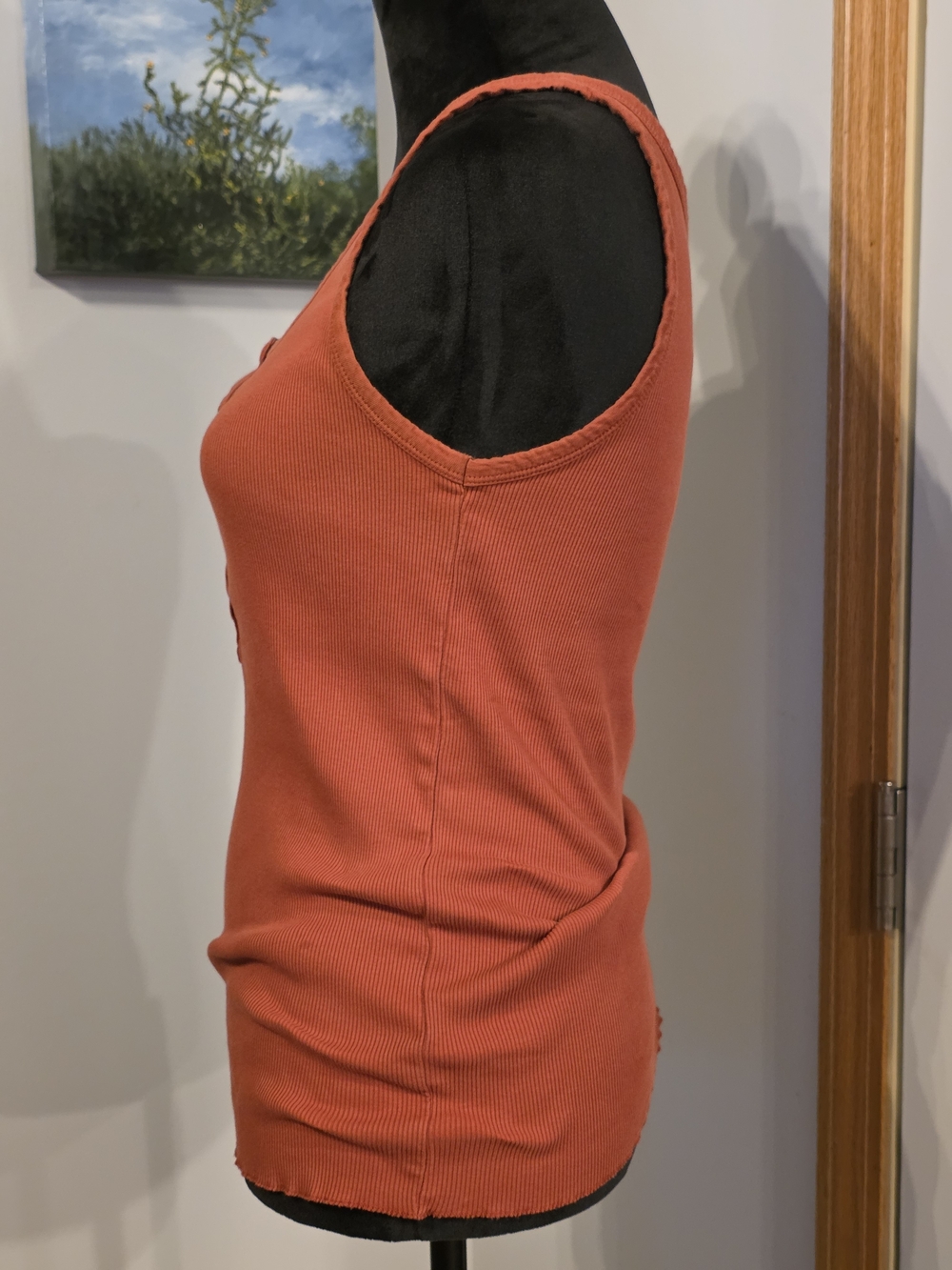Sundance Medium Ribbed Tank Top: Sundance Ribbed Henley in Rust-Orange - Picture 2 of 8